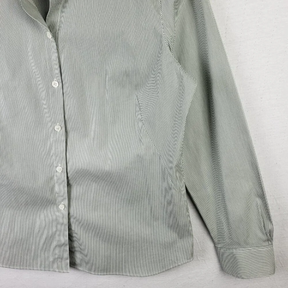 Lafayette 148 NY Striped Button Down Shirt Cotton Blend Stretch Green size 12 - Picture 5 of 12